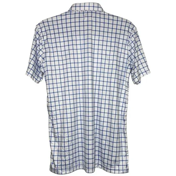 Collars & Co Polo Shirt Mens S Blue White Grid Plaid Windowpane Dress Collar NEW